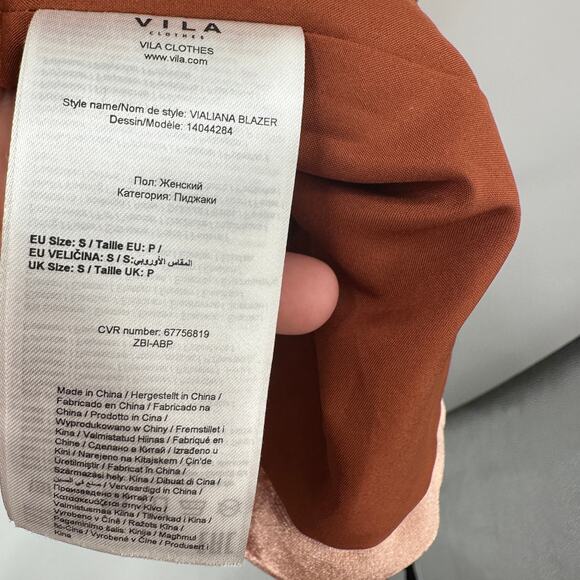 VILA Vialiana Peach Collared Tie Waist Velvet Blazer // S - Picture 6 of 8